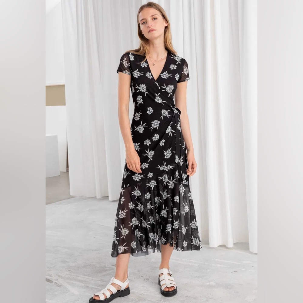 & Other Stories Black and Gray High Low Wrap Sundress